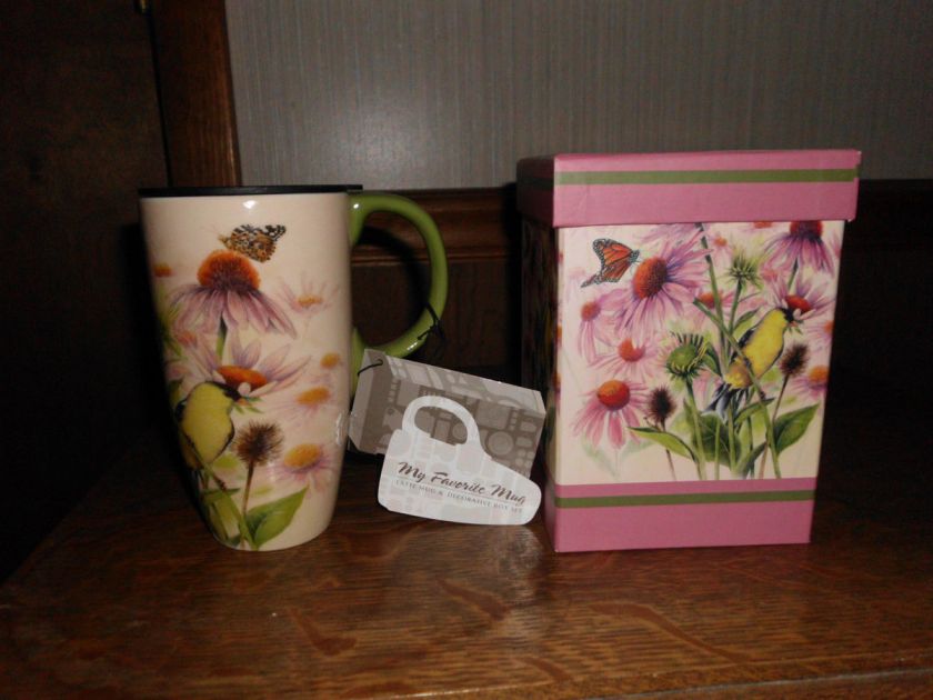 Cypress Home Ceramic Latte Travel Mug /w Decorative Box 19 oz. NIB 