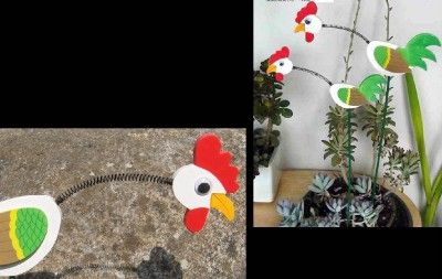 Rooster Bobblehead Stakes Chicken Yard Decor l/4  