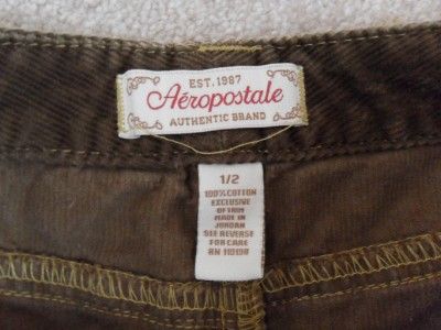 Aeropostale Short MINI Brown Corduroy Skirt Size 1/2  