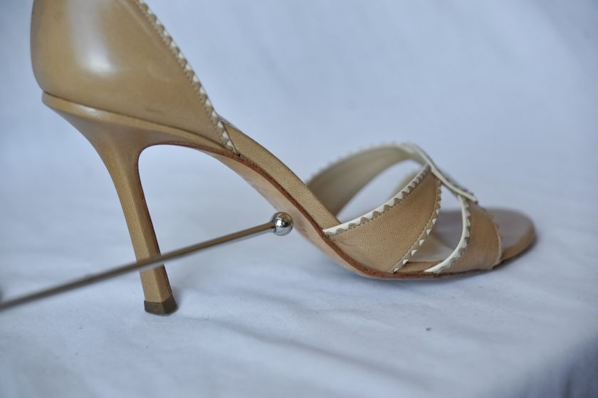 JIMMY CHOO Tan Leather Open Toe Sandal High Heel Pump Shoe 6.5 36.5 