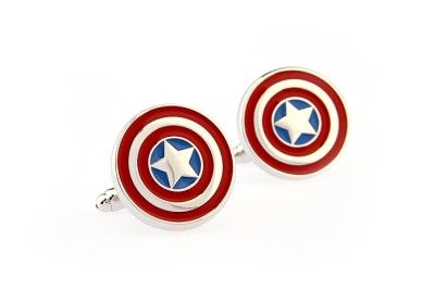 CUFFLINKS SILVER RED WHITE CAPTAIN AMERICA Steve Rogers WEDDING GROOM 