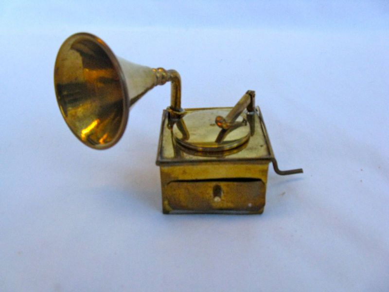 Egyptian Mini Brass Old Record Player Collectible  