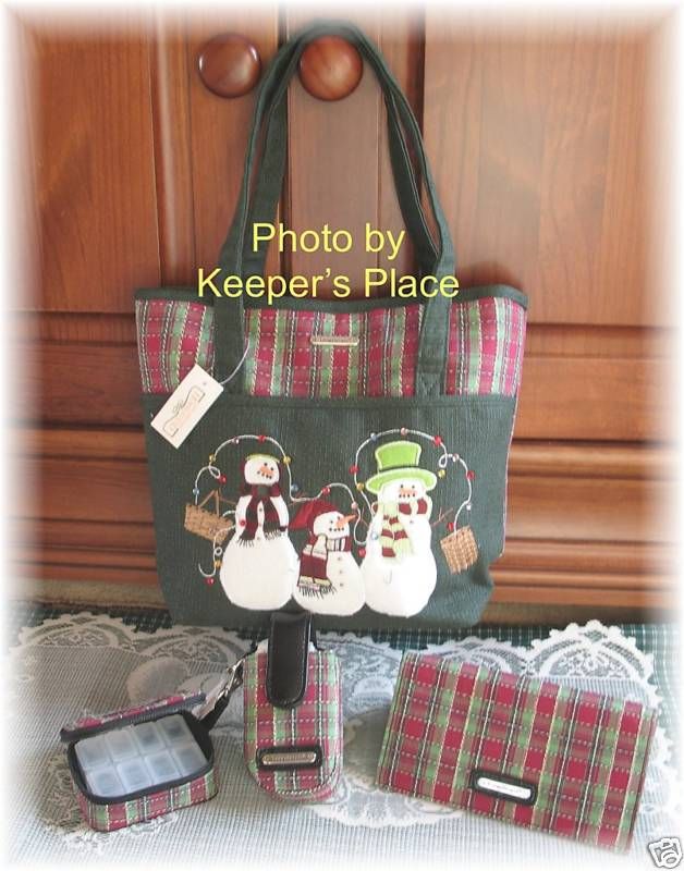 LONGABERGER HOLIDAY PLAID 4 PC SET BAG CELL CASE PILL CASE & CHECKBOOK 