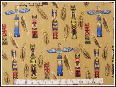 SOUTHWEST INDIAN TOTEM POLES FEATHERS FABRIC BTY #B  