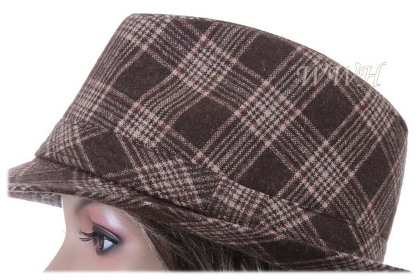 Brown Plaid Stingy Brim Fedora Hat Bucket bk282b  