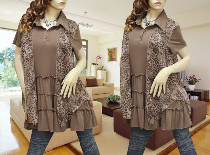 BROWN LEOPARD LAYER 2 STYLE DRESS/TUNIC TOP 1294 XL/XXL  