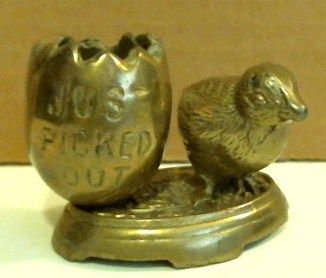 Brass Toothpick Holder Chick & Egg on Raised Base  