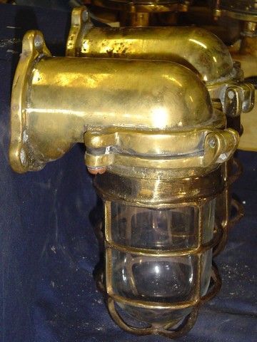 Pair Original Cast Brass Nautical Bulkhead Lights Polished & Re wired 