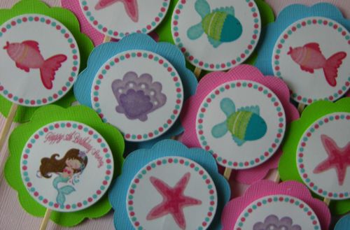 Little Mermaid Birthday Party CUPCAKE Toppers CUSTOM  