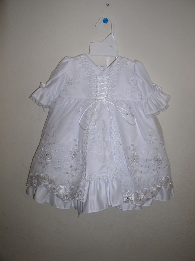 New Infant Christening Dress Matte Satin Virgin Mary  