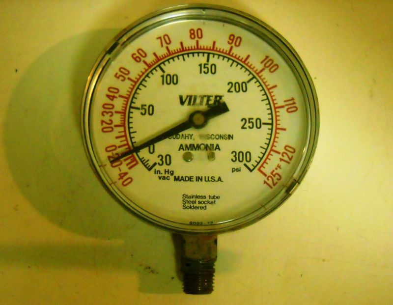 Used Vilter Ammonia Pressure Gauge 30 300psi  40 +125°F  