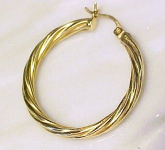 14KT Solid Yellow Gold Twist Hoop Earrings 1  