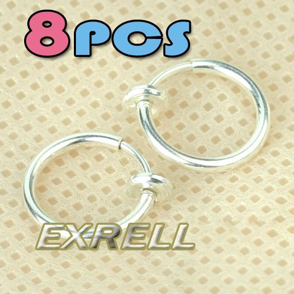 Clip On Fake Piercings 8 Rings Ear Nose Lip Fancy Dress  