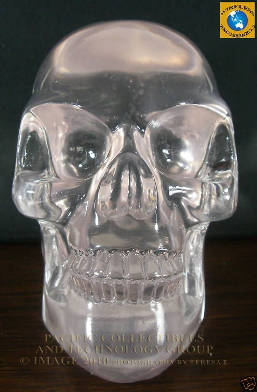 LARGE CLEAR CRYSTAL SKULL STATUE TRANSLUCENT FIGURINE  