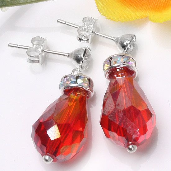 Red Crystal Glass Nickel Free Earrings Stud Ear 1Pair  