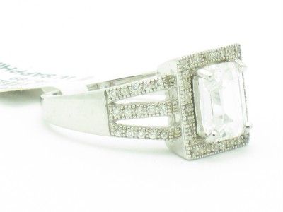 EMERALD CUT PLATINUM SILVER DIAMOND SET MICRO PAVE HALO DESIGN 