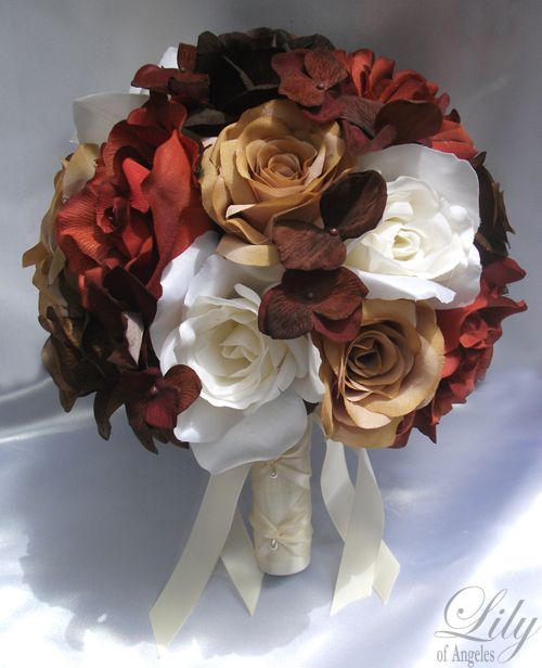   Bouquet Flower Bride Boutonniere Corsage FALL CREAM BROWN  