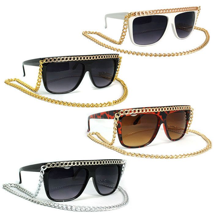   Long Chain Sunglasses Large Lens Retro Trendy Full Color Options New