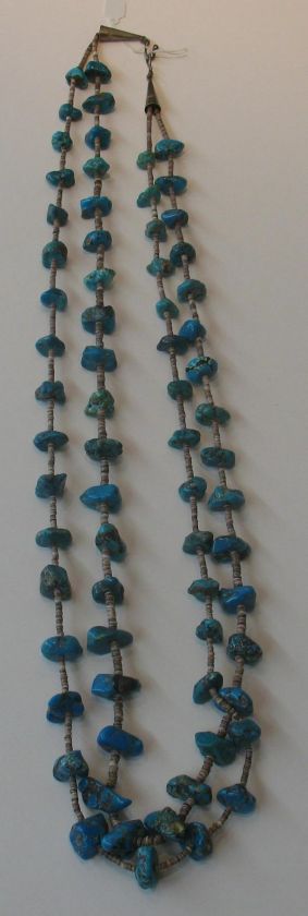 AWESOME VINTAGE Turquoise Heshi Double Strand Necklace  