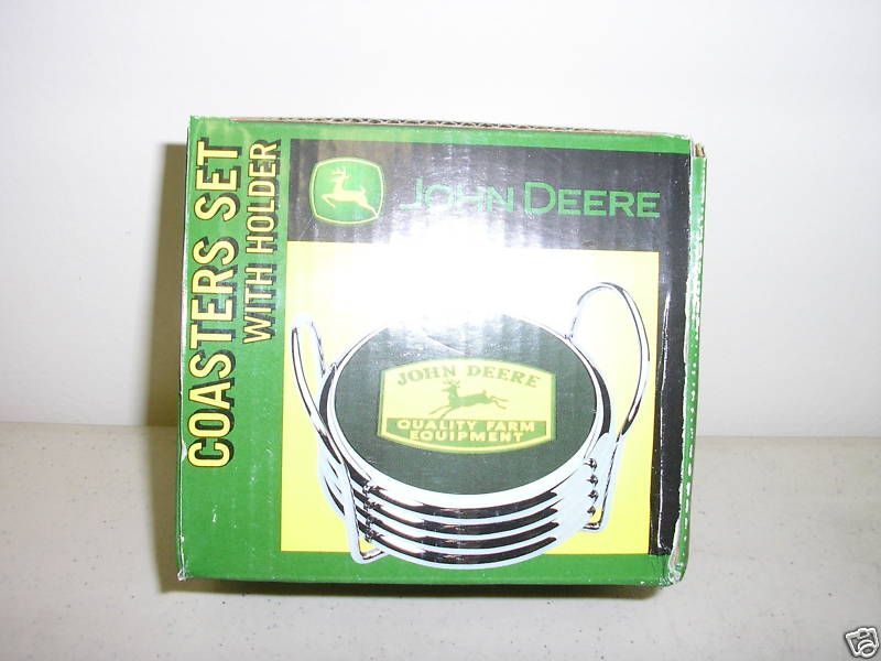 JOHN DEERE 4 ABSORBENT CERAMIC COASTERS OLD JD LOGO  