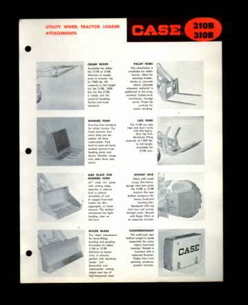 Case 210B 310B Tractor Loader Attachment Brochure 1959  