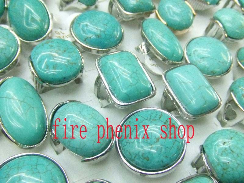 wholesale mixed lots 25 turquoise silver tone rings  