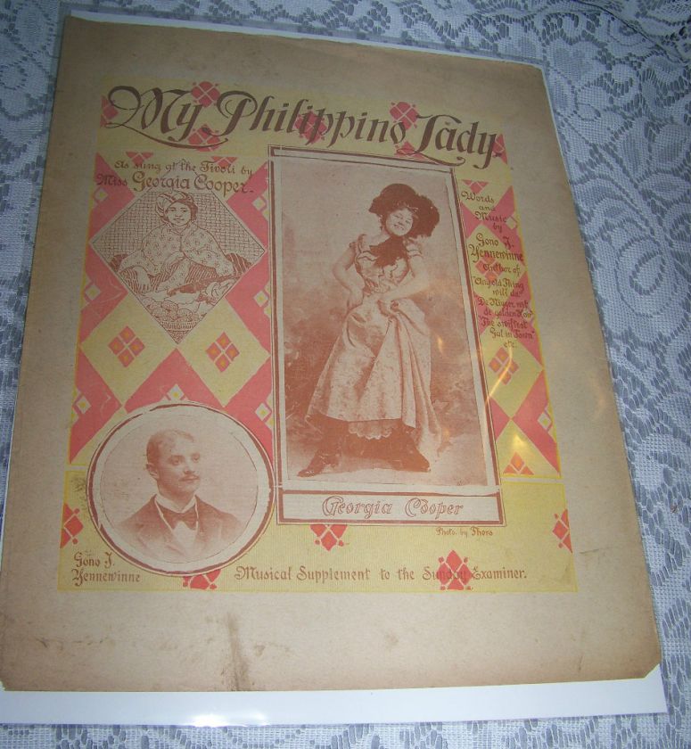 Vintage Old Paper Sheet Music 1899 MY PHILIPPINO LADY Georgia Cooper 