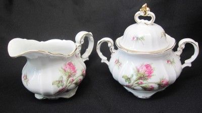   Porzellan Bavaria Germany vintage MOSS ROSE Cream & Sugar Bowl 3pc