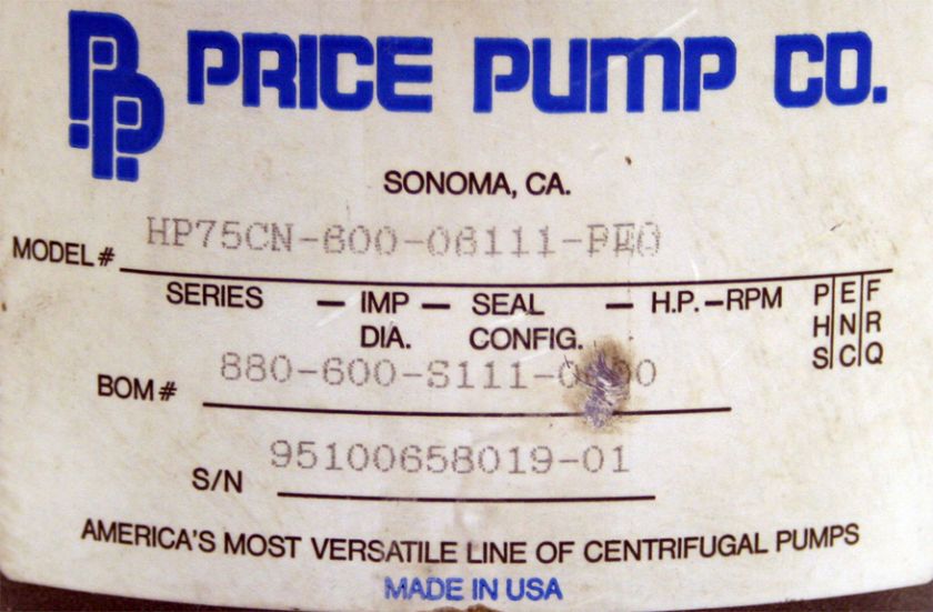 Price HP75CN Centrifugal Pump HP75CN 600 06111 PEO  