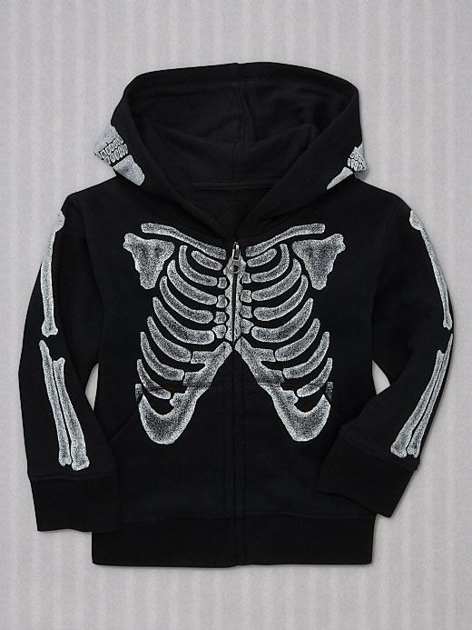 NEW GAP SKELETON GLOW IN THE DARK ZIP FRONT HOODIE 12 18 24M 2T 3T 4T 