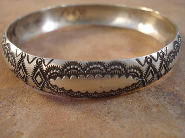 Old Style Navajo Stamped Silver Bangle Bracelet  