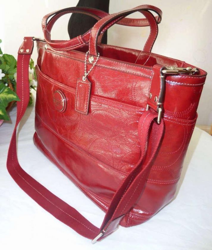 NWT COACH PATENT LEATHER STITCHED SIGNATURE LAPTOP BAG DIAPER BAG X 