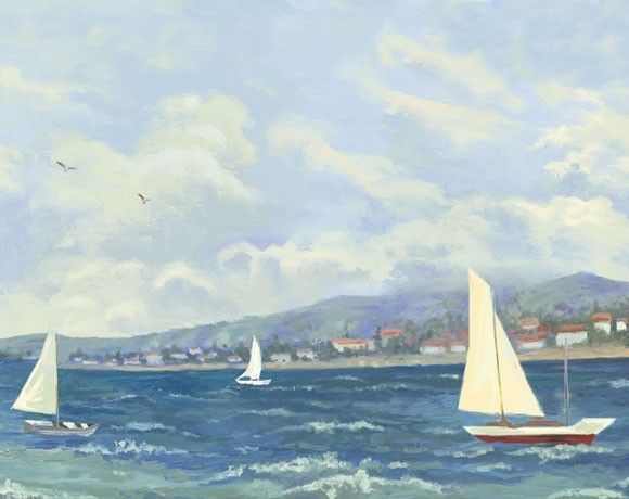 Sailboats~Ocean View Mural Style Wall Border  