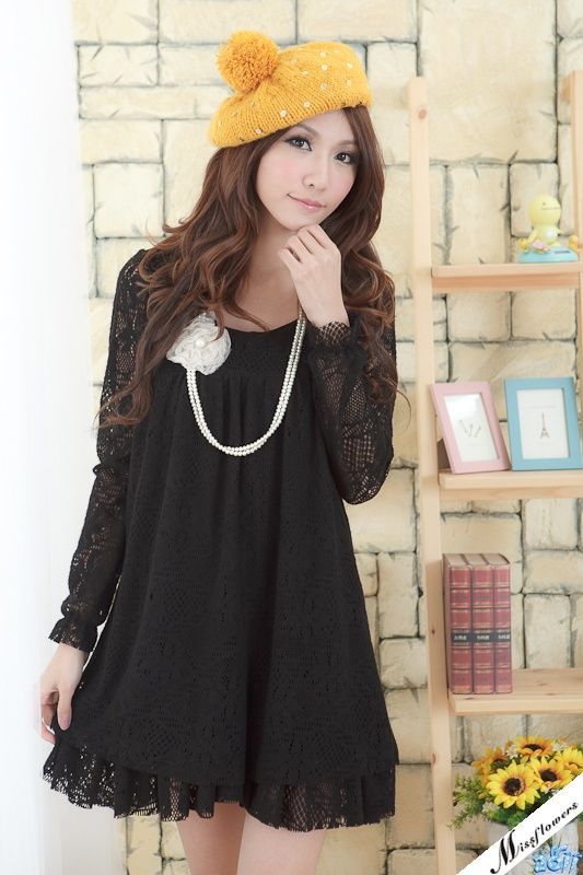   3XL Womens Black / Brown Floral Lace Pattern Mini Dress QB2323  