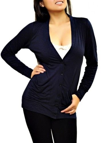 NAVY BLUE V NECK CARDIGAN SWEATER LONG SLEEVE S M L  