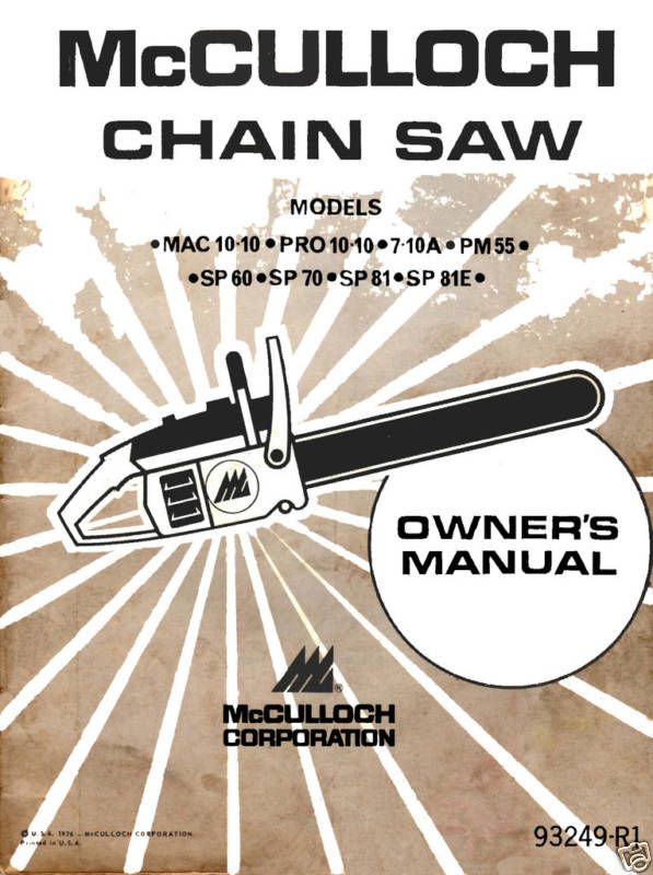 McCulloch Mac 10 10, Pro 10 10 Owners Manual  