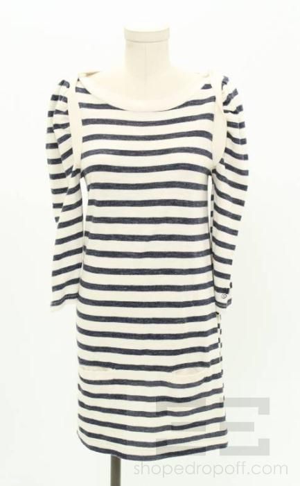 Juicy Couture Cream & Heather Blue Striped Dress Size Small  