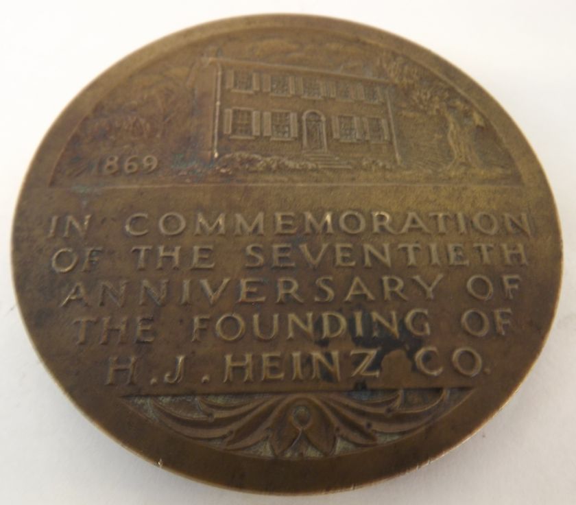 Vintage Bronze Collectible H.J. Heinz Company Medallion 1869 1939 