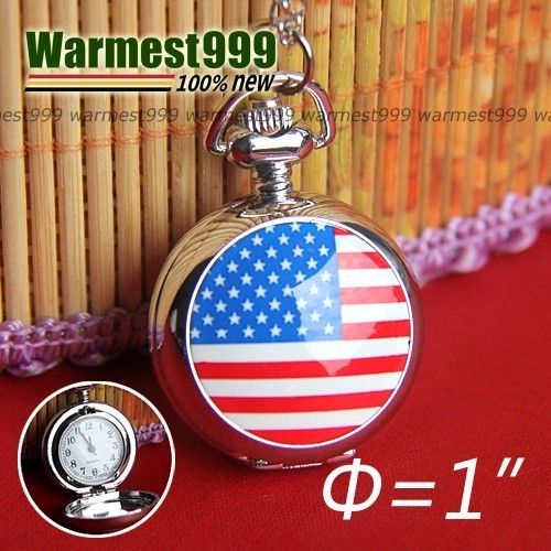   Flag Quartz Pocket Watch Pendant Chain Necklace New. Gift HB255  