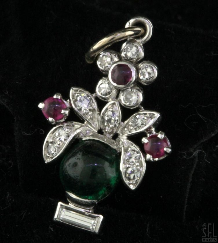 PLATINUM ADORABLE 1.15CTW VS2/G DIAMOND/RUBY/EMERALD FLOWER CHARM 