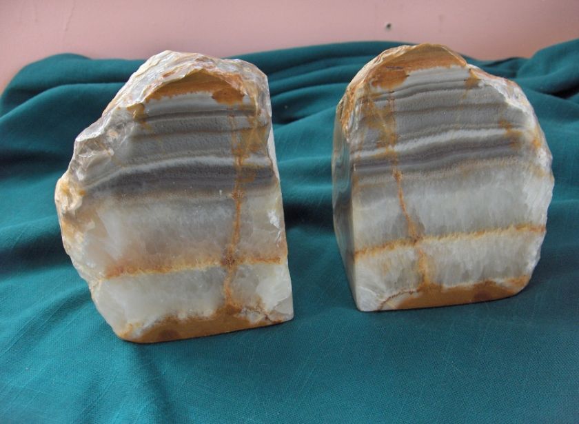 Vintage Crystal Jasper Agate Stone Bookends Geode  