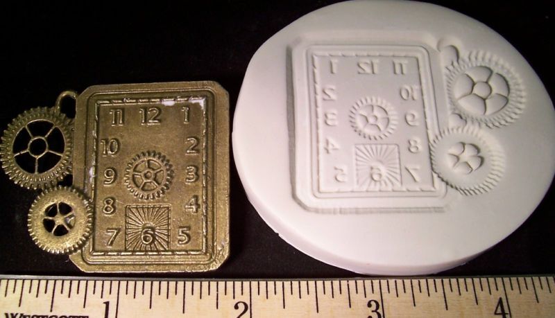 Steampunk Square Clock Face Gears Clay Push Mold Watch  