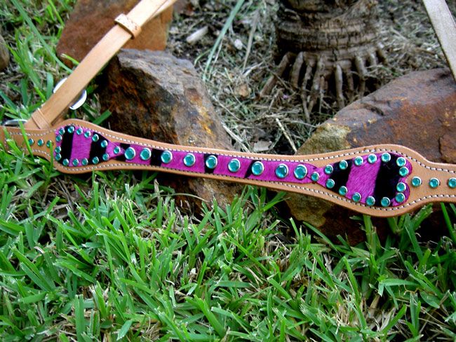 LEATHER BREAST COLLAR STRAP ZEBRA BLING PURPLE TACK  