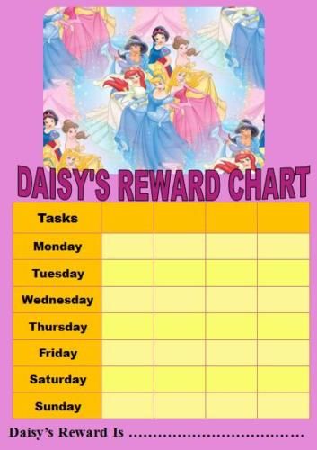 Personalised Disney Princess Reward chart FREE STICKERS  