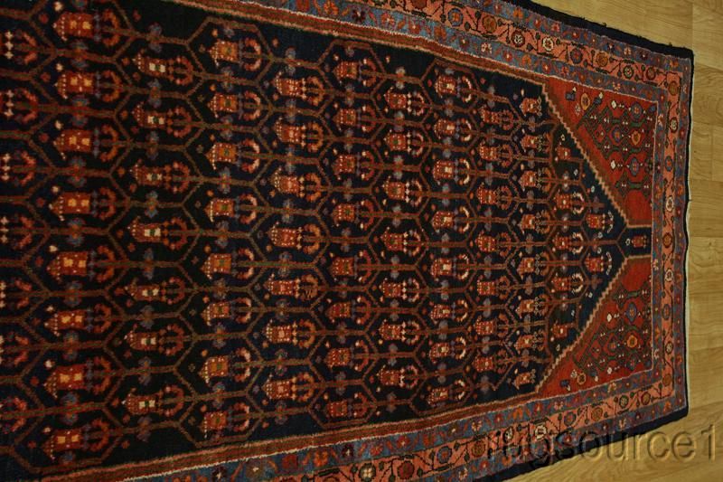 NAVY BLUE RUNNER 4X12 HAMEDAN PERSIAN ORIENTAL AREA RUG WOOL CARPET 