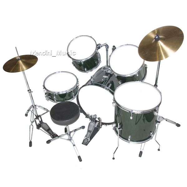 NEW 5 PIECE GREEN FULL SIZE DRUM SET + CYMBALS & THRONE  