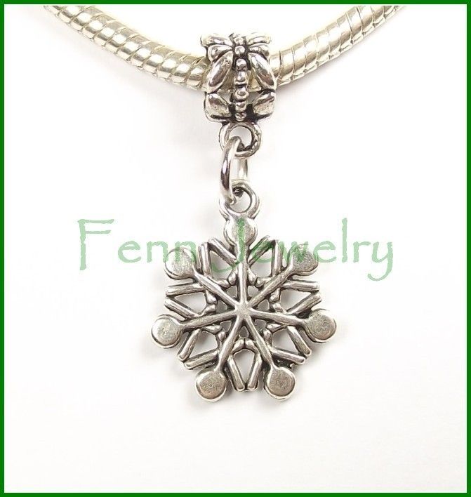   Dangle Silver Snowflake Charm Add a Bead Slider fit Charm Bracelet C7