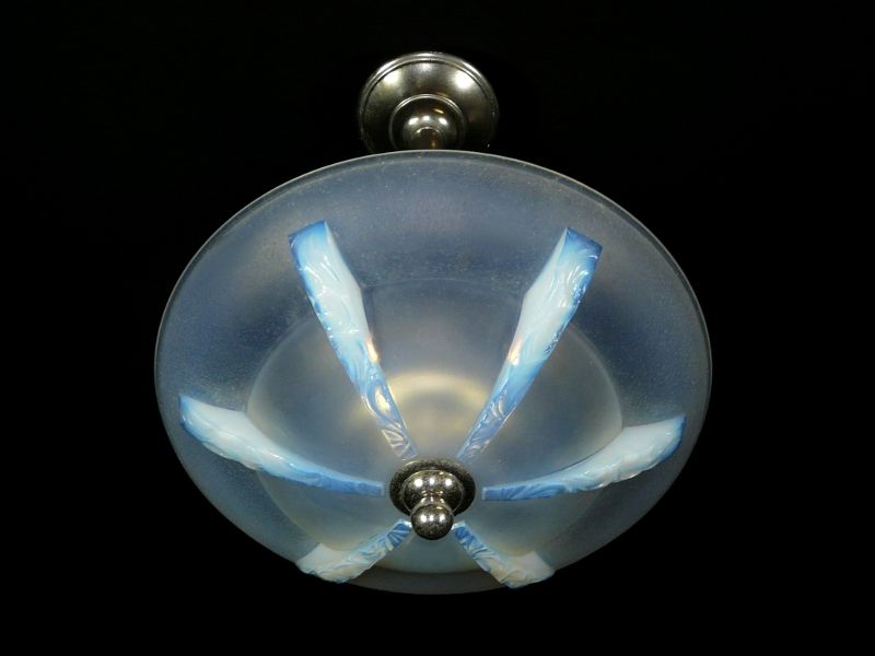 Rare 1930s Art Deco Chandelier Opalescent Lampshade  