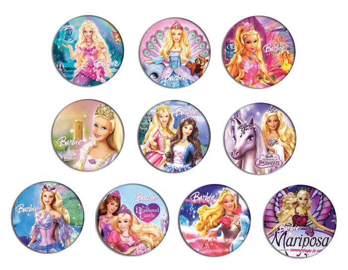 BARBIE pin button BADGE / MAGNET SET ( 10 badges )  