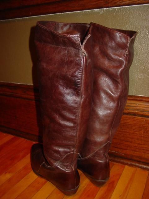 WOMENS SANTANA CANADA TALL KNEE HI BROWN LEATHER RIDING SLOUCH CUFF 